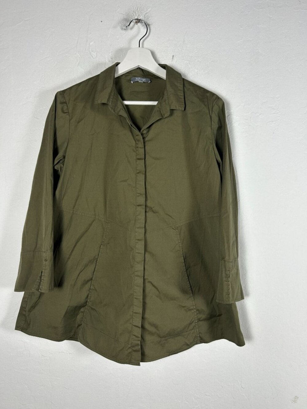 Habitat Womens Olive Green Button-Front Shirt Jacket Small Cotton Blend Casual